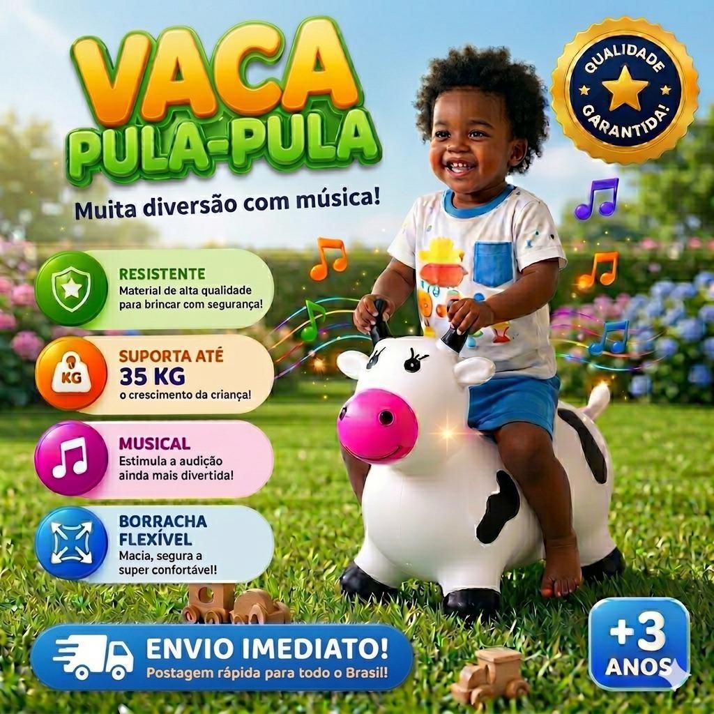 Vaquinha Branca Upa Upa Emborrachada Brinquedo Inflável Musical para Crianças Bebes Cavalinho Pocotó Pula Pula
