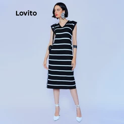 Lovito Vestido Feminino Midi de Tricô Listrado DRB810BRL840