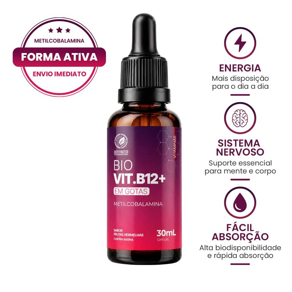 Bio Vit. B12+ METILCOBALAMINA Vitamina B12 Sublingual 20ml - BioSyncor