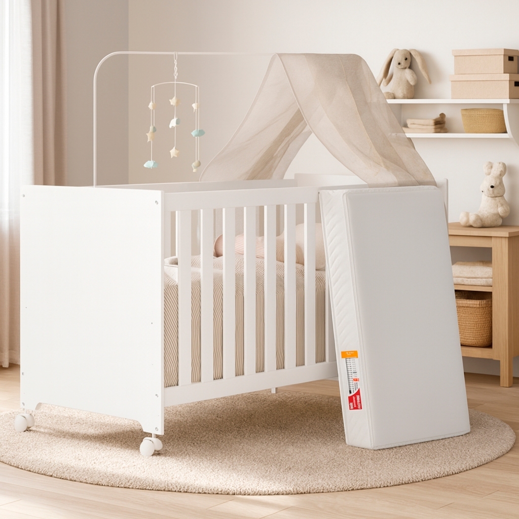 Berço Americano 3 Em 1 Multifuncional MDF Com Colchão Mini Cama Sofá Regulagem De Altura Rodízios