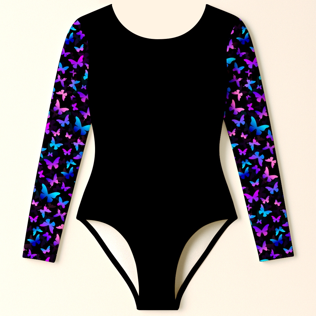 Maiô Infantil Menina Juvenil Manga Longa Proteção Solar UV50+ Roupa de Praia Banho Natação Estampas De Borboletinhas