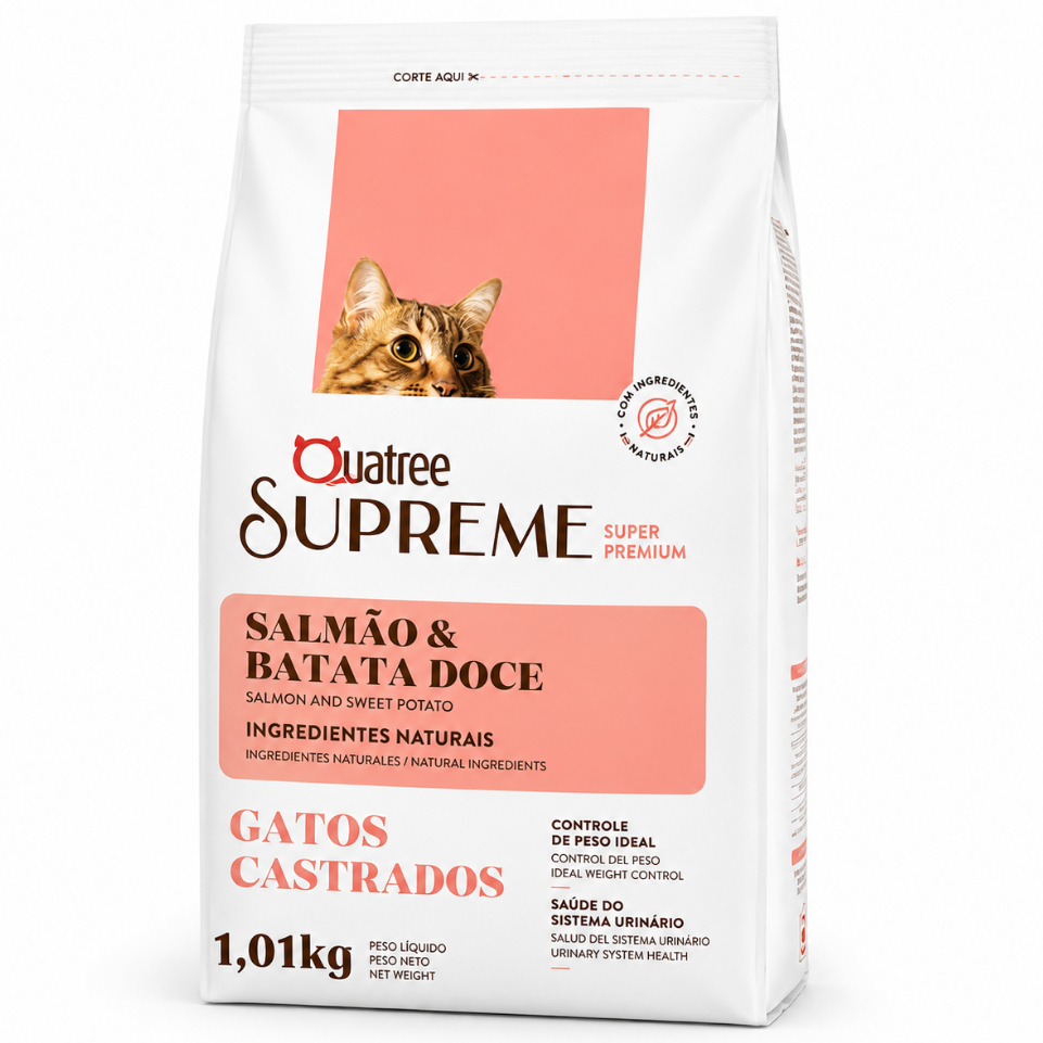 Ração Quatree Supreme para Gatos Castrados 1kg Sabor Salmão e Batata Doce
