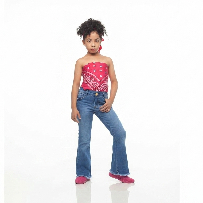 Calça feminina Jeans Bailarina,Flere,calça menina veste muito bem com ajuste roupa infantil menina