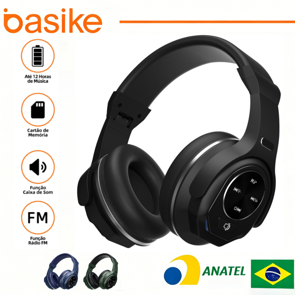 Fone Bluetooth Basike Sem Fio com Graves Potentes