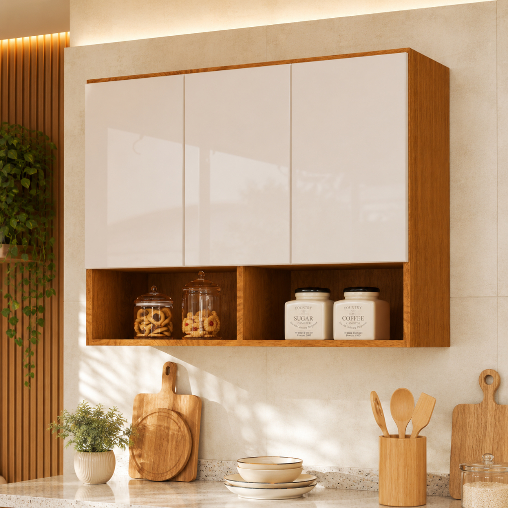 Armario De Parede Cozinha 3 Portas Com Nicho Organizador Modelo Bela