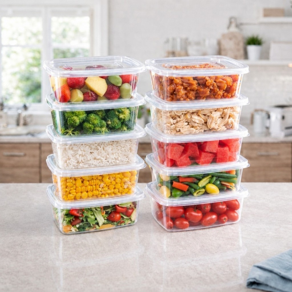 Kit 10 Potes 500ml Transparente Marmita Fitness BPA Free Microondas Freezer Organizador Geladeira