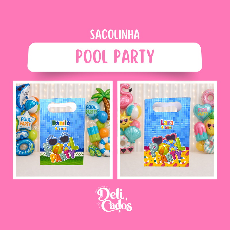SACOLINHA PERSONALIZADA PARA LEMBRANCINHAS POOL PARTY ROSA POLL PARTY ROSA | SACOLA PERSONALIZADA | SACOLA SURPRESA