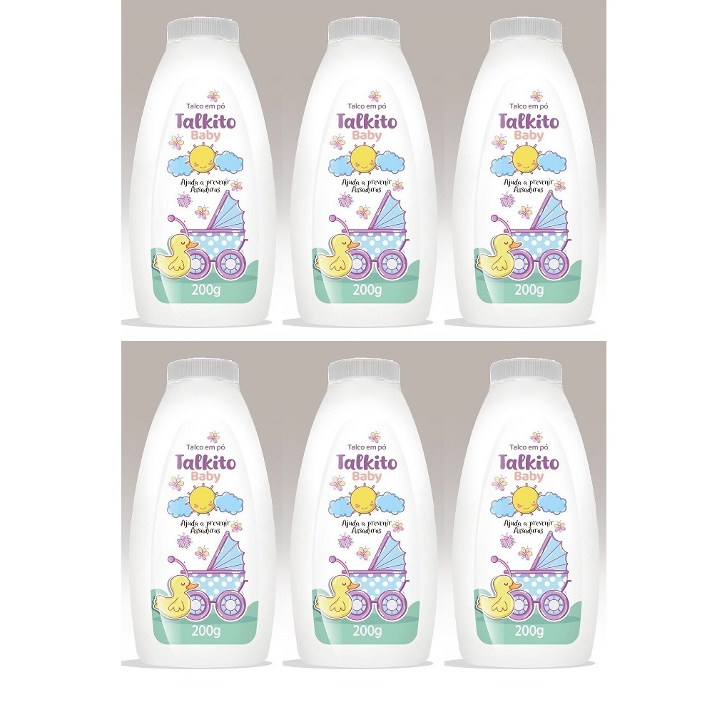 Kit 6un Talco em Pó Talkito Baby Premium 200g