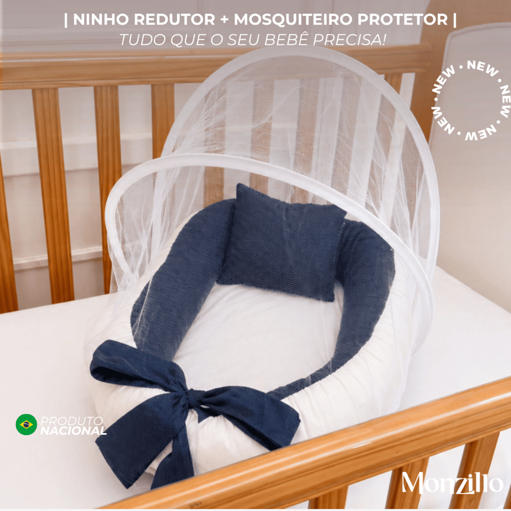 NINHO REDUTOR DE BERÇO | COM ZIPER E LAÇO | MOSQUITEIRO TELA PROTETORA | 400 FIOS