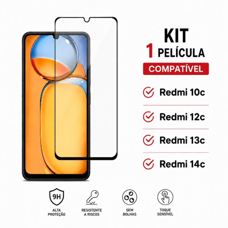 Película De Vidro 3D Para Xiaomi Redmi 10c / Redmi 12c / Redmi 13c / Redmi 14c / Redmi 15c Pelicula 3d