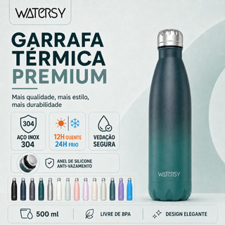 Watersy Garrafa Térmica 500ml Inox 304 c/ Tampa Copo – Quente/Frio, Colorida p/ Academia …