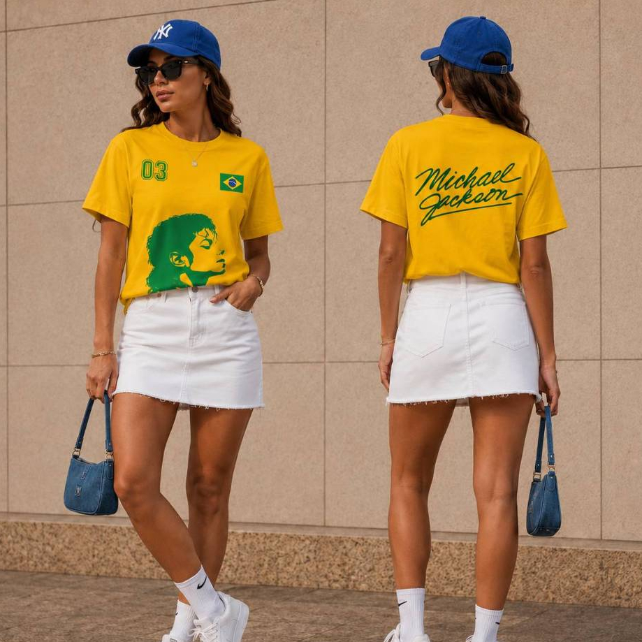 Camiseta Brasil Michael Jackson Copa Do Mundo Camisa 100% Algodão Unissex Envio Rapido