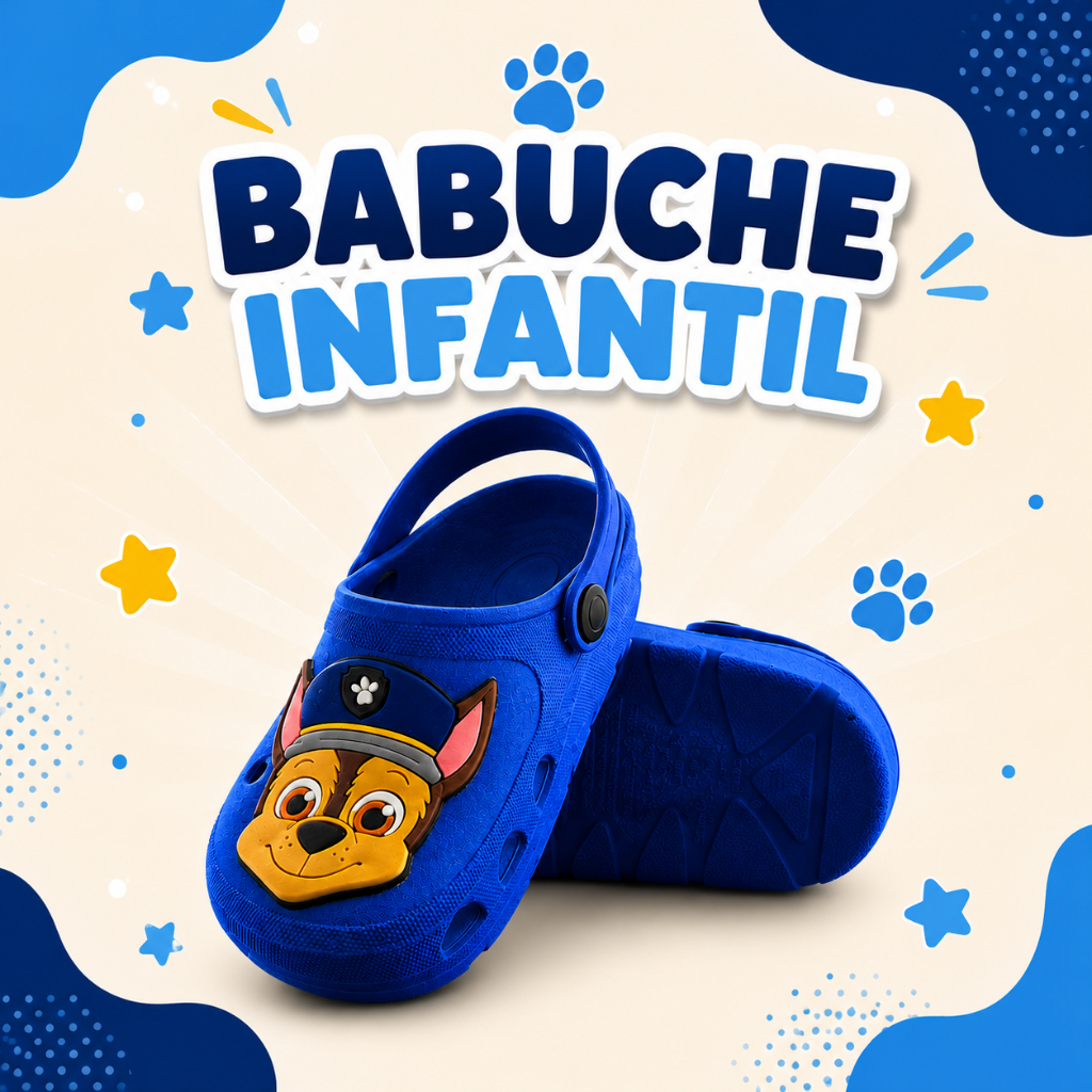 Babuche Infantil Chase Menino Azul Cachorrinho Confortável Antiderrapante Calce Fácil Sandália