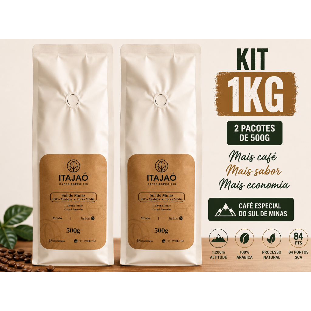 Café Especial 84 Pontos SCA 1Kg Grãos Torra Média 100% Arábica Sul de Minas Itajaó