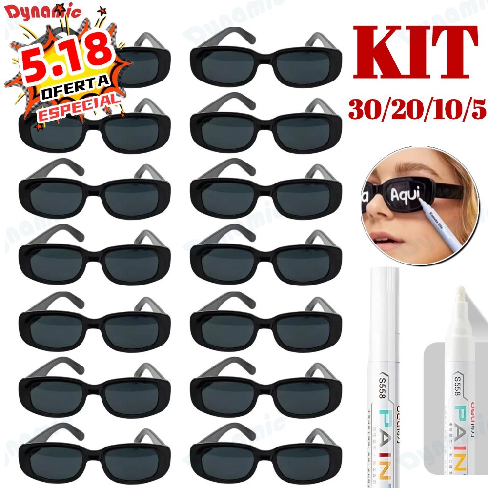 Oculos Vintage Retro Preto Liso + Caneta Giz Festa Casamento Evento Balada Despedidas Cor Preto
