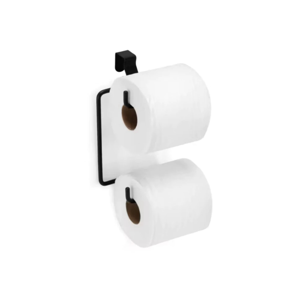Porta Papel Higiênico Suporte Banheiro Duplo Acoplado Preto Epóxi Organização Suporte