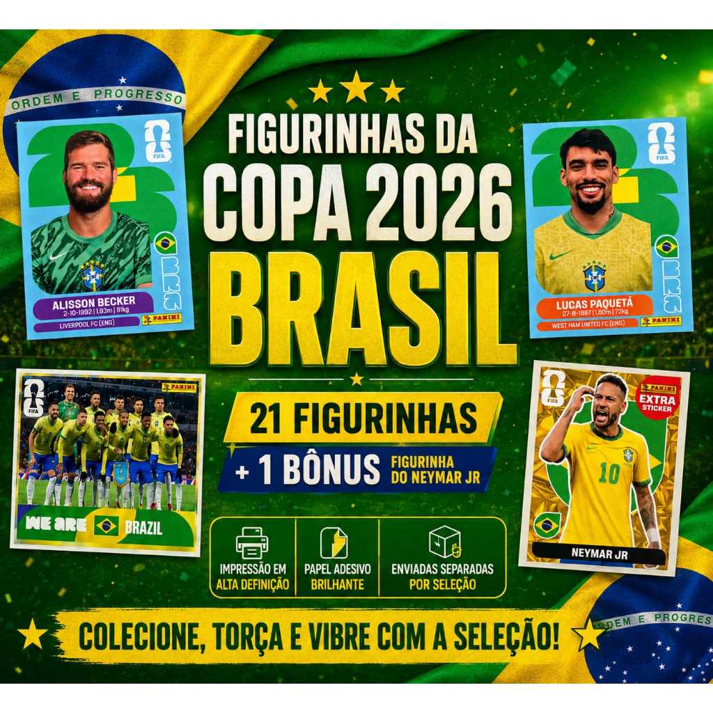 FIGURINHA COPA 2026 BRASIL + BÔNUS NEYMAR JR ÁLBUM DA COPA 202 COPA DO MUNDO FIFA 2026