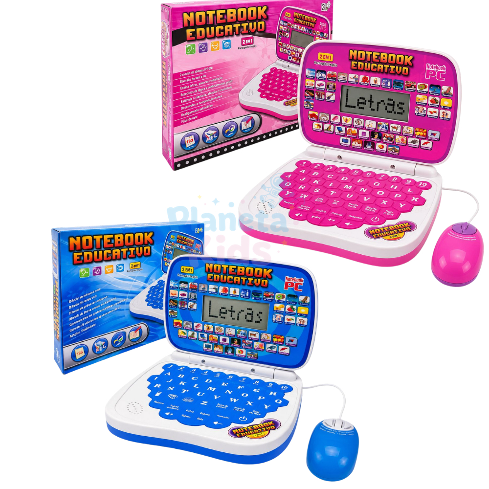 Laptop Notebook Infantil Bilíngue Educativo Com Mouse Aprende Inglês
