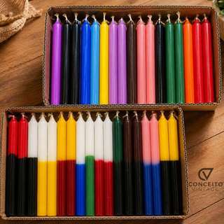 Kit Velas Palito Bicolores e Coloridas 16 Cm
