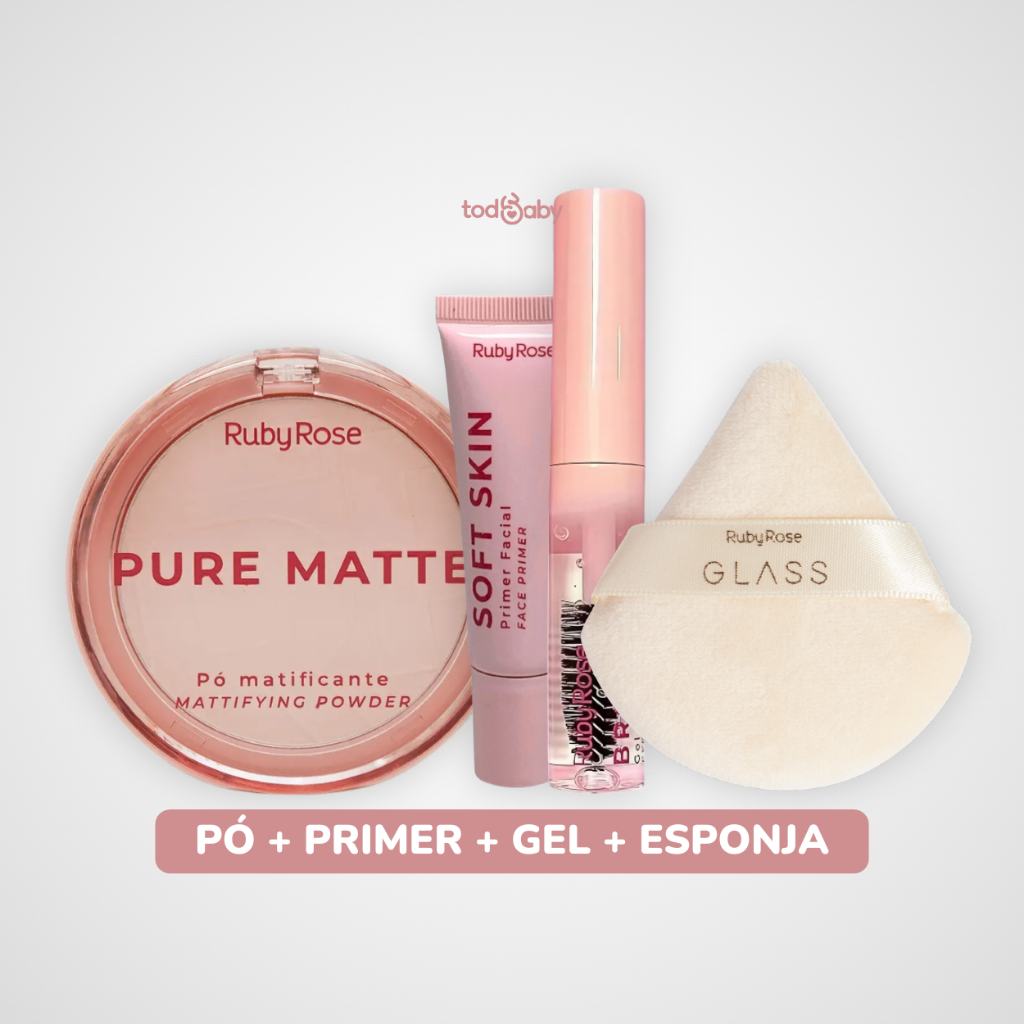 Kit Pó Facial Compacto Pure Matte Ruby Rose® Acabamento Natural Controla Oleosidade do Rosto