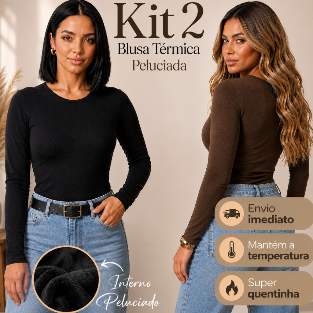 Kit 2 Blusa Feminina Térmica Segunda Pele Peluciada Quente Para o Frio de Inverno