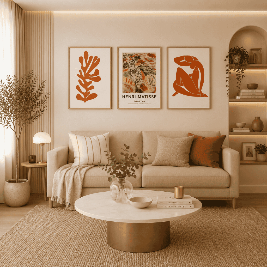 Quadro decorativo 3 peças Matisse Laranja Pintura Abstrata decoraçao casa quarto sala