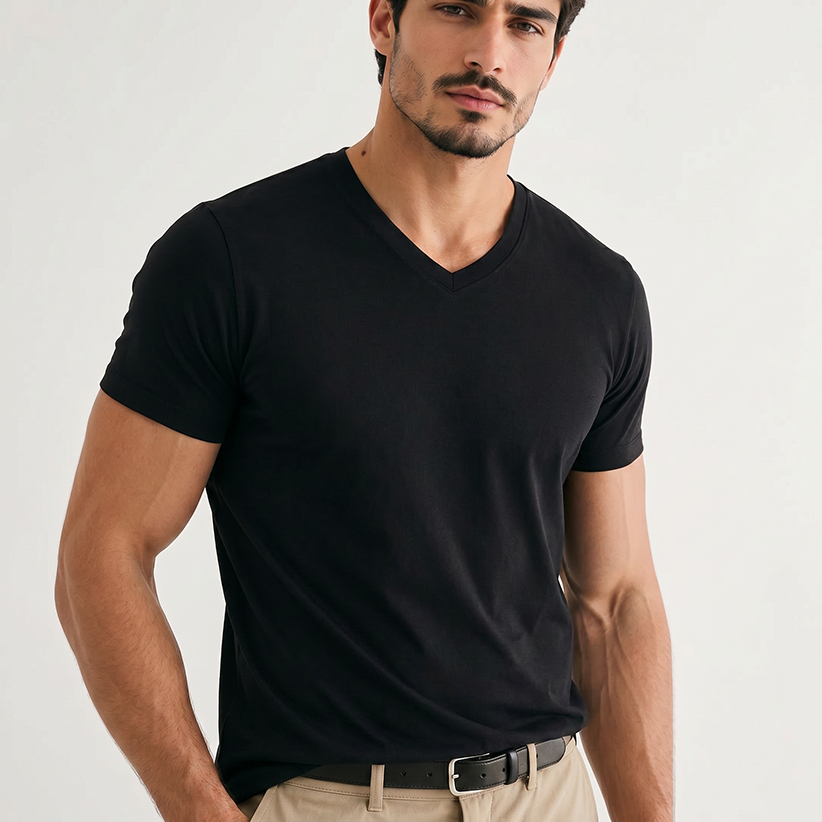 Camiseta Masculina Básica Gola V Algodão Premium Lisa Dia a Dia