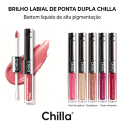 Kit Chilla Batom Líquido Duas Pontas 3D-Matte e Brilho, À Prova D'água, Longa Duração
