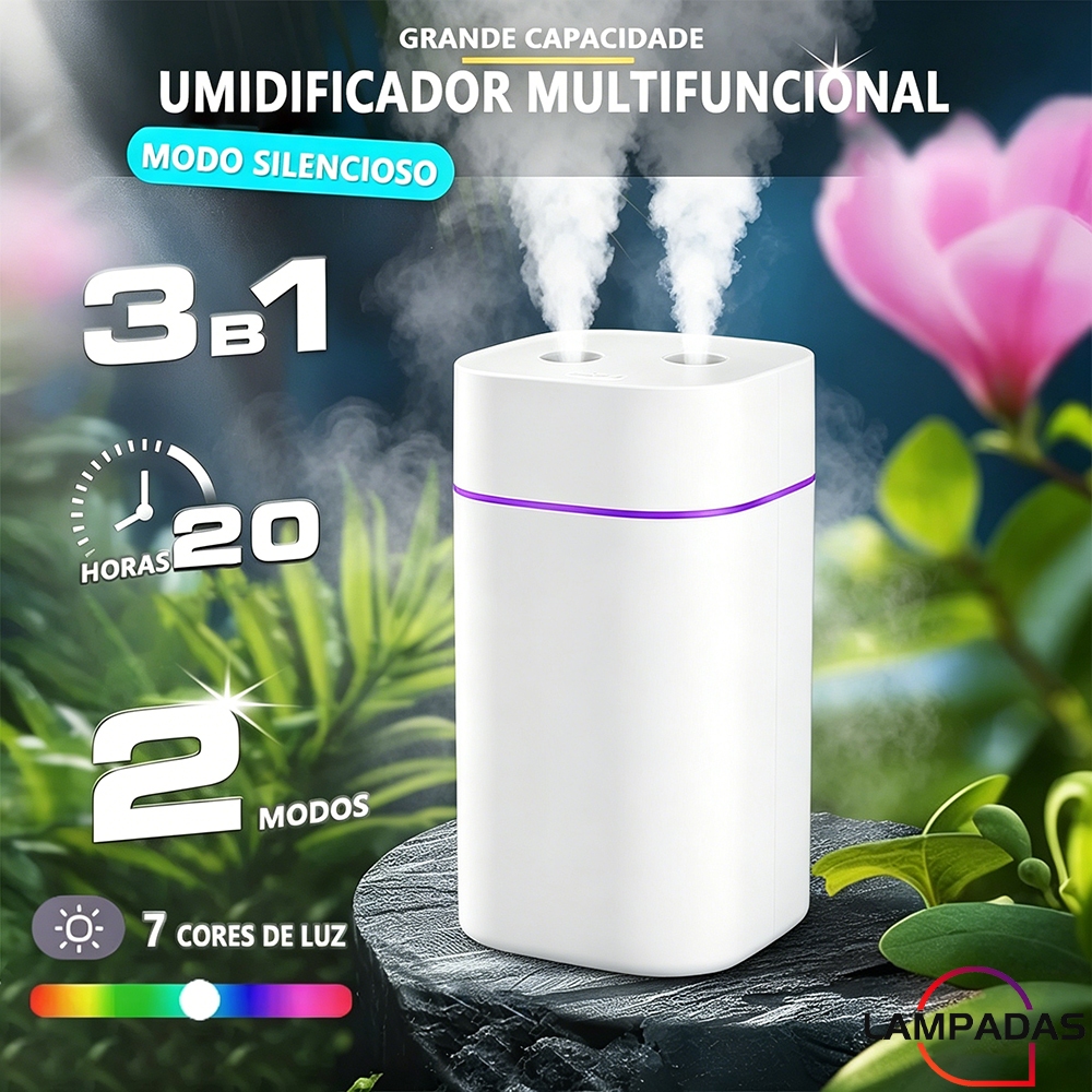 Umidificador Difusor Aromatizador Portátil 600ML Ambiente Purificador De Ar Spray Duplo