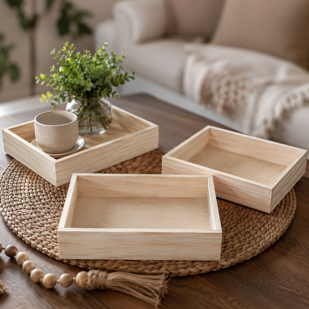 Kit Bandeja Retangular MDF Cru Lisa Para Artesanato Decoração Organizador