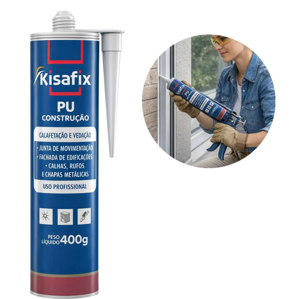 Selante Pu 40 Kisafix Preto 400g Adesivo Poliuretano Cola Profissional Vedação Casa Calha Rufos Chapas Metálicas