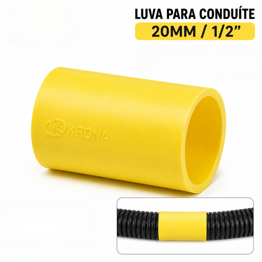 Luva Para Conduíte Amarela Krona 20mm 1/2 Antichama Emenda Para Eletroduto