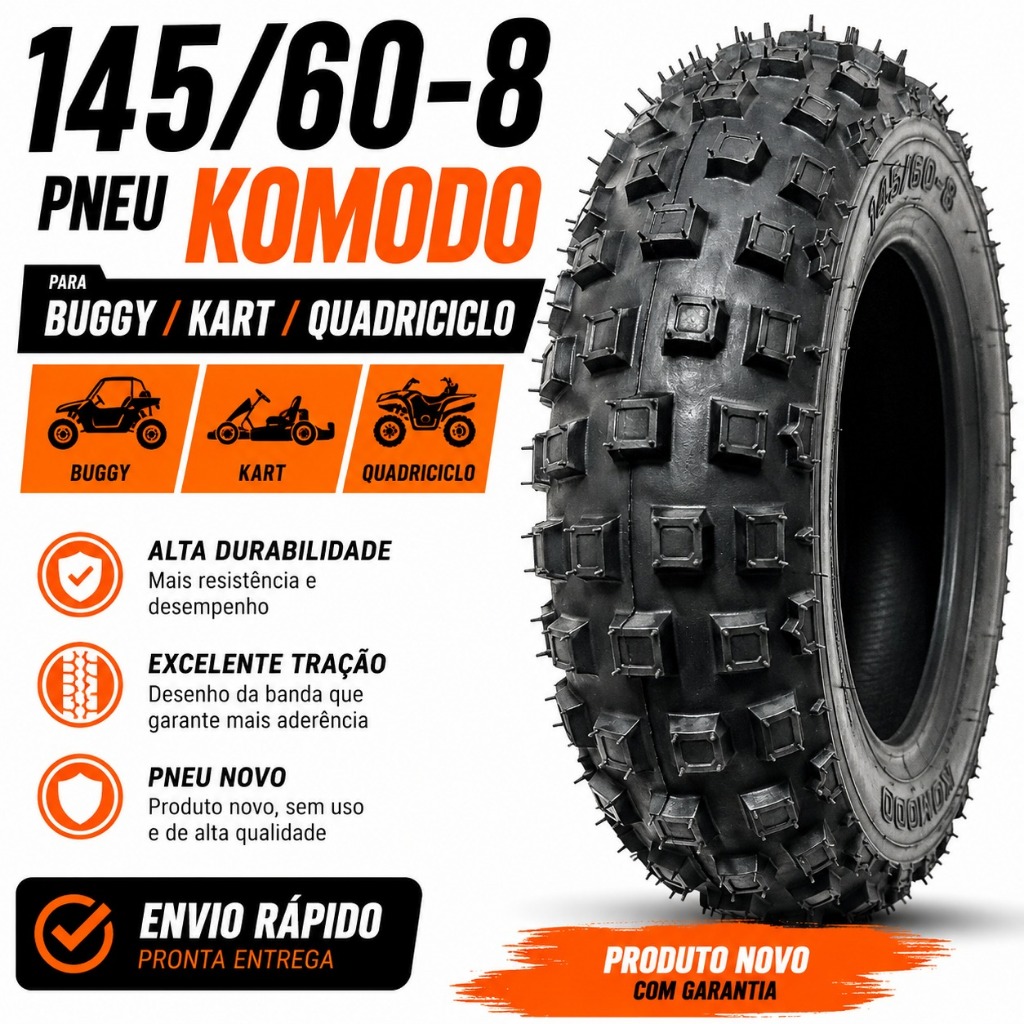 Pneu 145/60-8 Komodo Para Mini Buggy Kart Quadriciclo Alta Durabilidade