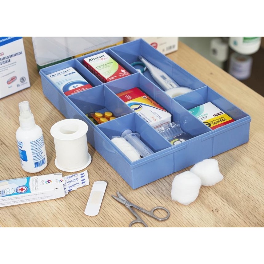 Caixa organizadora porta objetos multiuso Maxcril com divisórias removíveis Azul pastel com tampa
