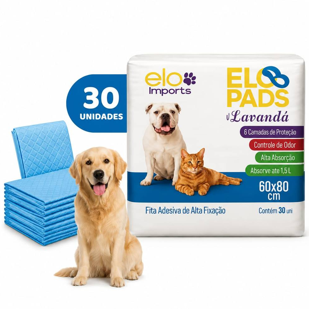 Tapete Higienico Pet 80X60 Lavanda Ecológico Super Premium Slim Com 30 Unidades Cães De Todos os Tamanhos