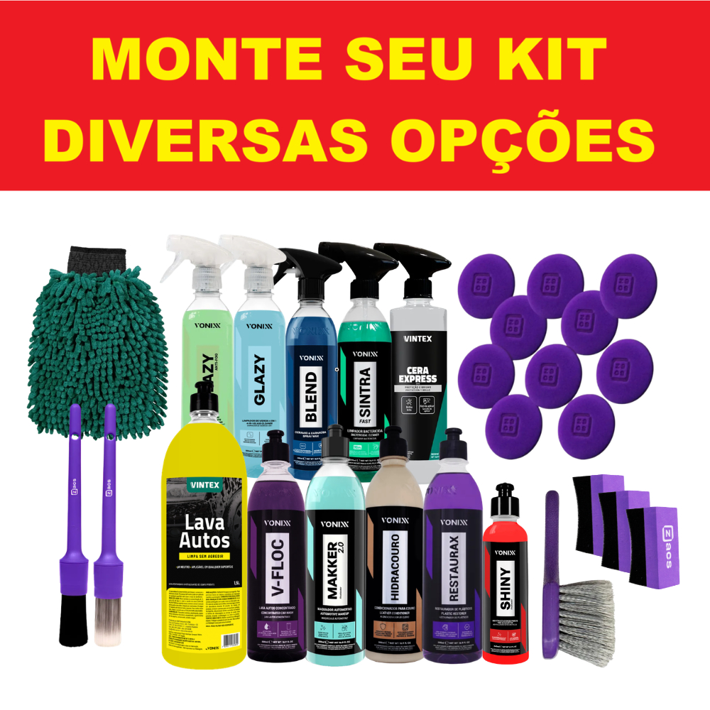 Monte Seu Kit Vonixx Lavagem Automotiva Estética Carro Cera Shampoo Acabamento