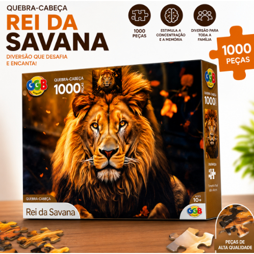Quebra-Cabeça 1000 Peças Leão Rei da Savana GGB 72x52cm Educativo + Desafio