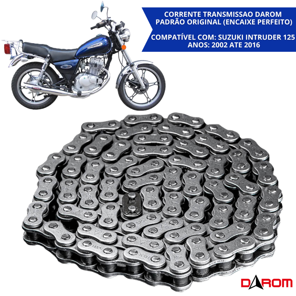 Corrente Relação  Darom 428HX116L Moto Suzuki Intruder 125 Suzuki Yes 125 Resistente Peça Reposição Padrão Original
