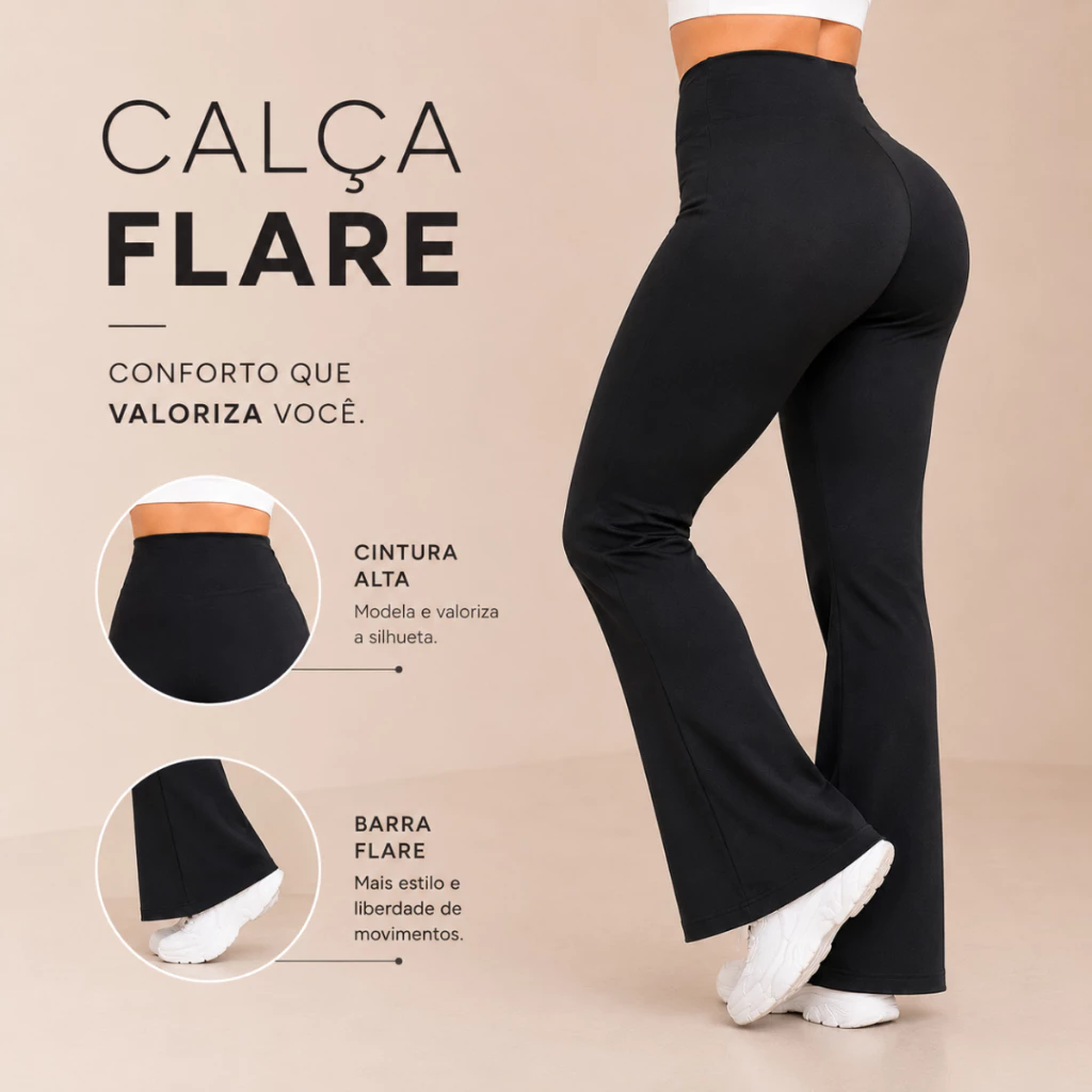Calça Flare Feminina Inverno Suplex Premium Cintura Alta Zero Transparência Confortável Boca De Sino — imagem 1