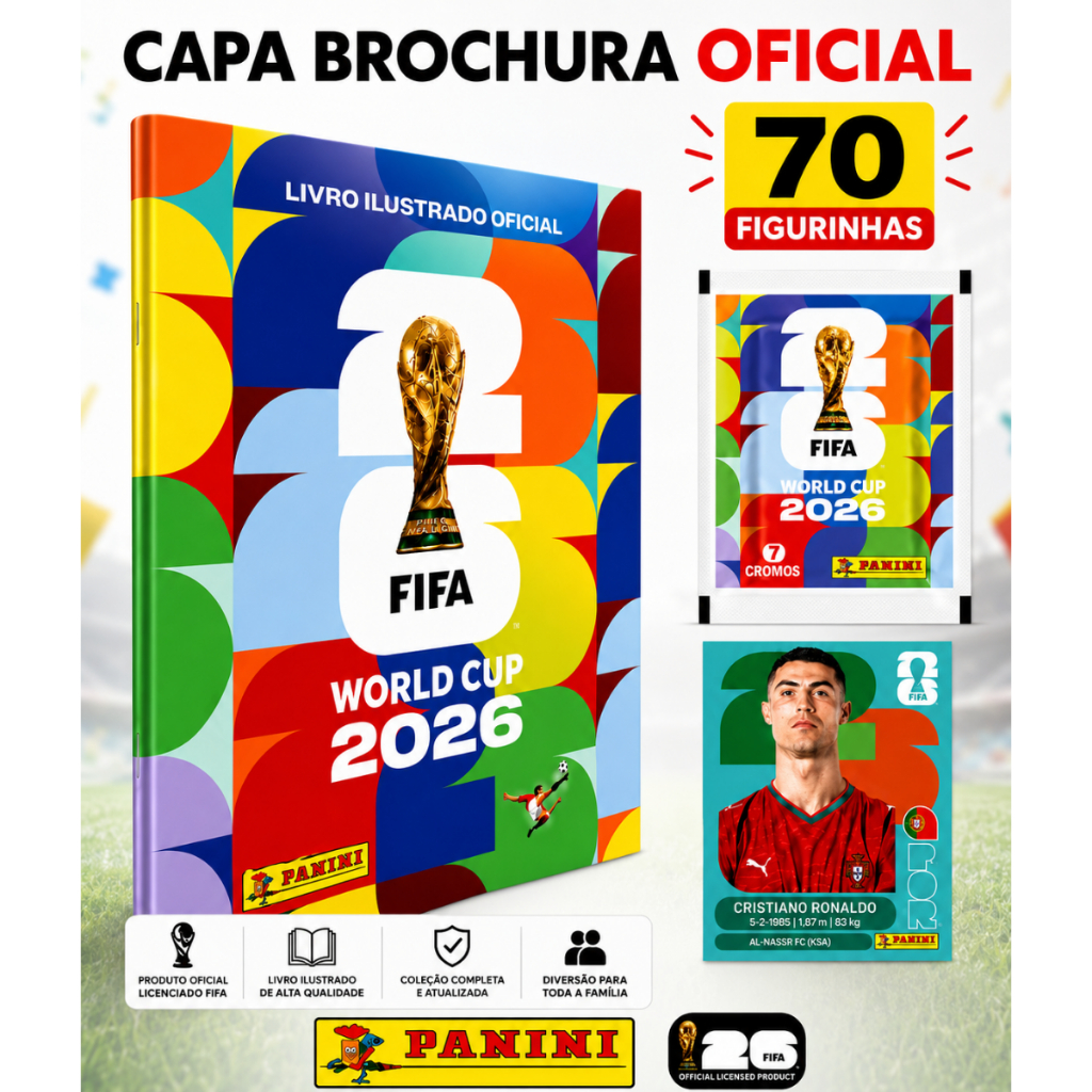 Album Oficial Copa do Mundo 2026 Complete seu álbum - Album Capa Mole + 70 Figurinhas
