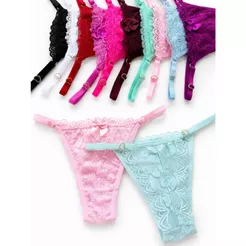 Kit Calcinha em Renda Luxo Forrada de Algodao Regulagem Ouro de Coração String Fio Dental Sexy