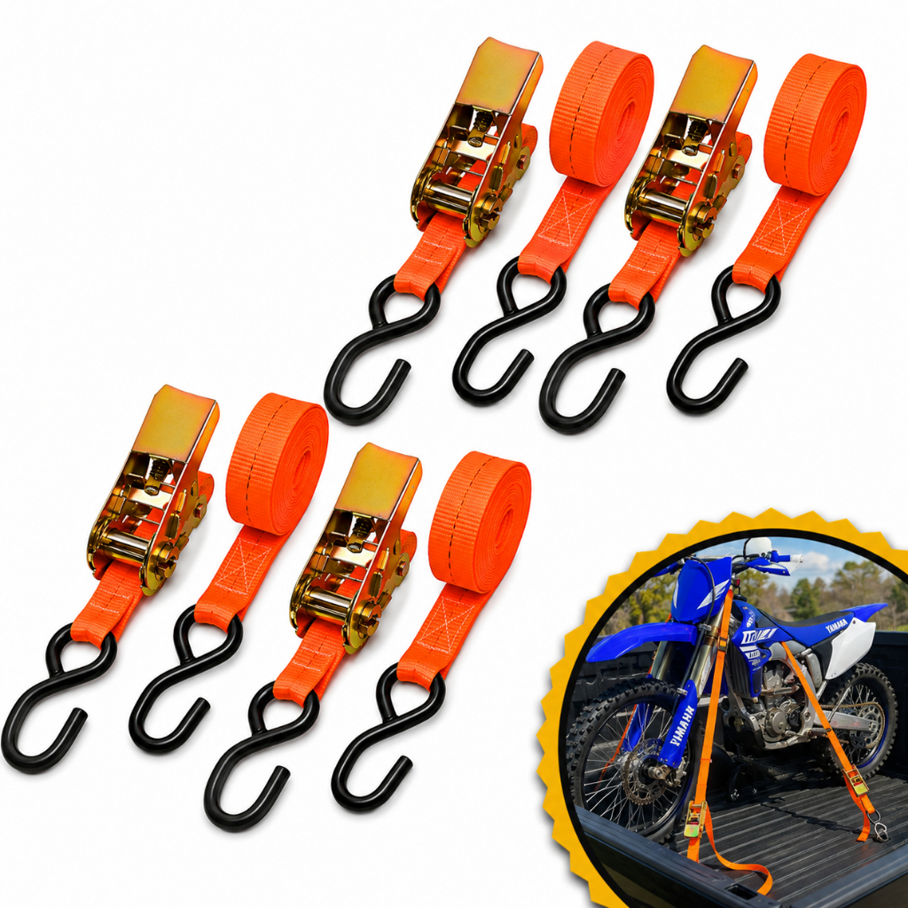 Kit 4 Cinta de amarração 800Kg 3M Com Catraca Reforçada Gancho S Esticador Moto Carretinha Carga Leve Brava Adventure