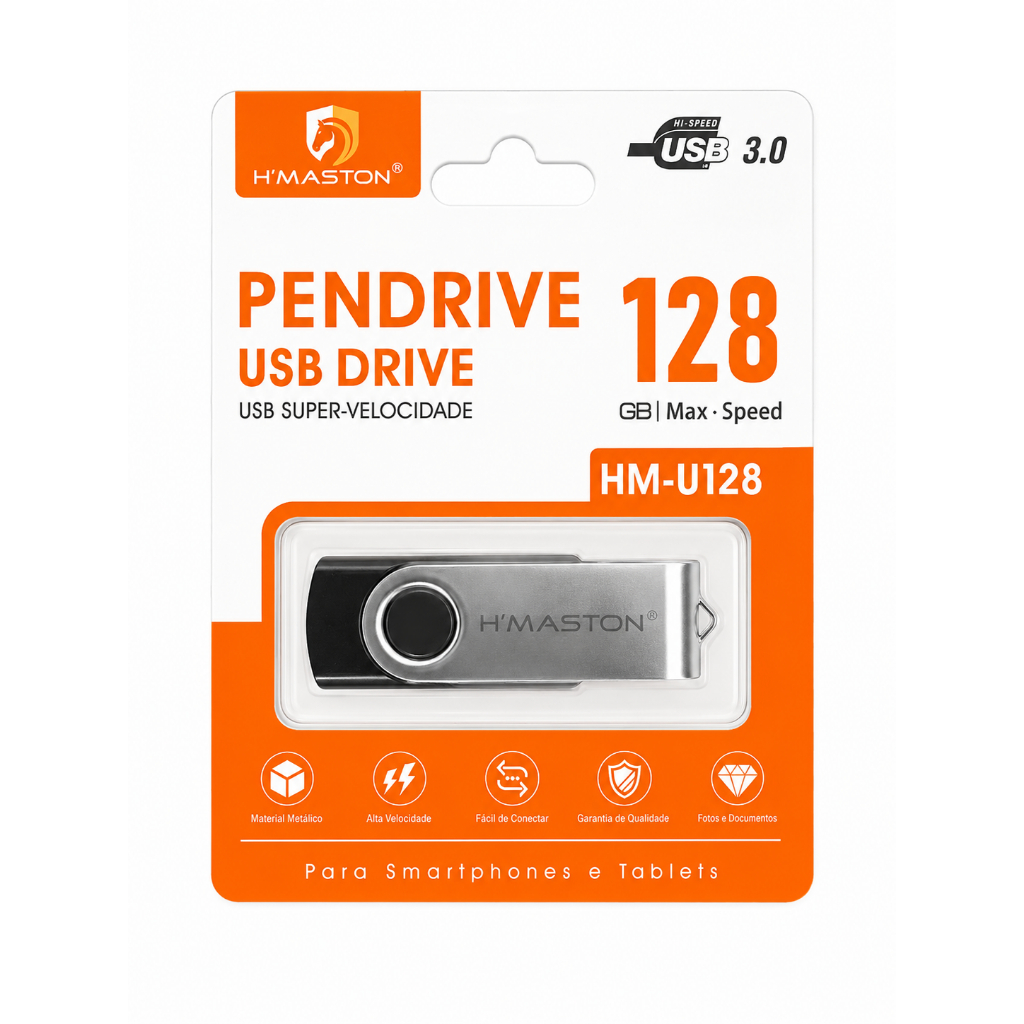 Pendrive USB 128GB e 64GB H’Maston HM-U128 – Alta Velocidade e Qualidade