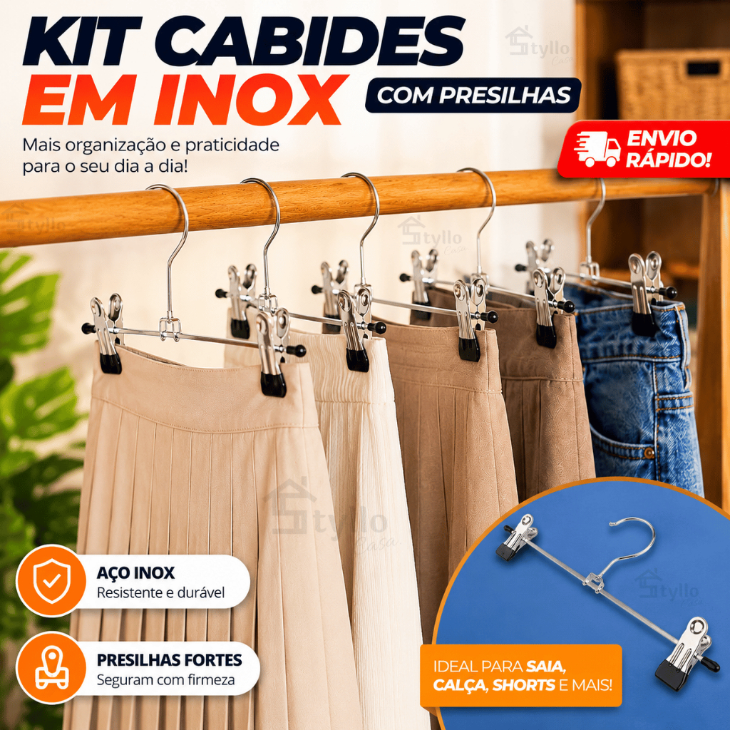 Kit Cabides Cromados Com Presilhas para Calça Saia e Bermuda