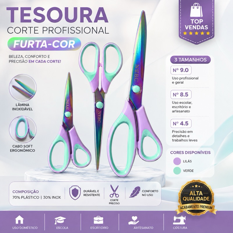 KIT C/3 tesouras Furta-Cor - N 4.5/ N 8.5/ N 9.0
