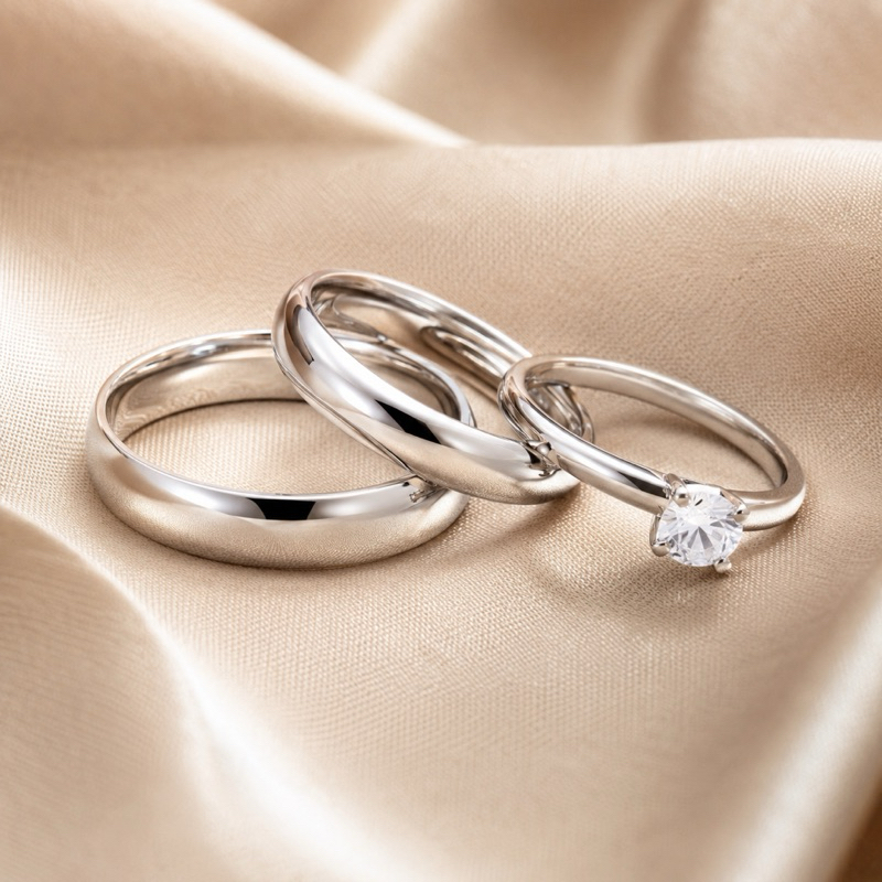 aliança boleada cor prata 925 feminino masculino 4mm + anel solitário casamento noivado compromisso namoro