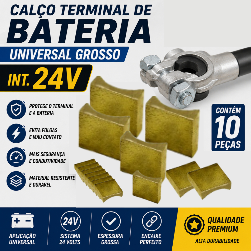 Kit Calço Terminal Bateria Universal Grosso Interno 24V Com 10 Peças