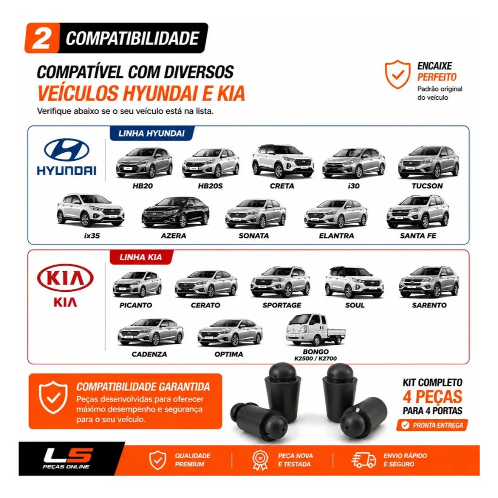 Jogo 4 Batentes De Porta Borracha Hyundai Kia Hb20 Creta I30 Tucson Cerato Sportage Frete Gratis Top