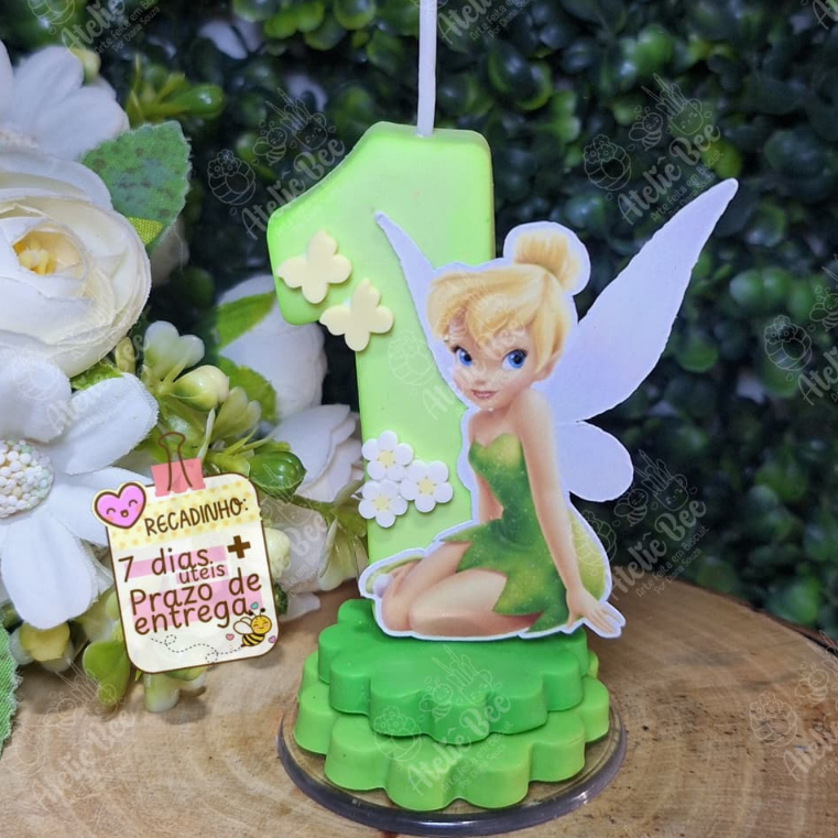 Vela da Tinker Bell em Biscuit/ Vela Aniversário Tinker Bell em Biscuit/ Vela em Biscuit da Sininho - Papelaria