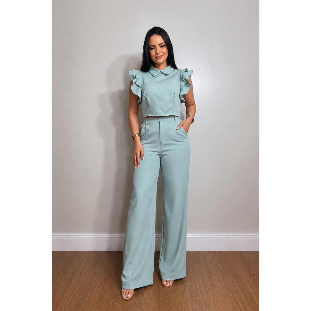 Conjunto na Alfaiataria Social Feminino -Calça e Cropped -Elegante e Confortável